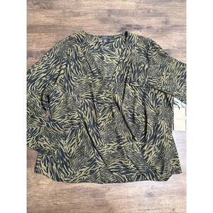HALOGEN Blouse XL Cross Front Crossover Long Sleeve Womens Top Animal Print NWT